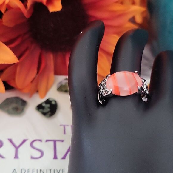 Natural Crystal Agate Silver Plated Basic Victorian Style Band Ring Size 7.5 - Picture 14 of 17